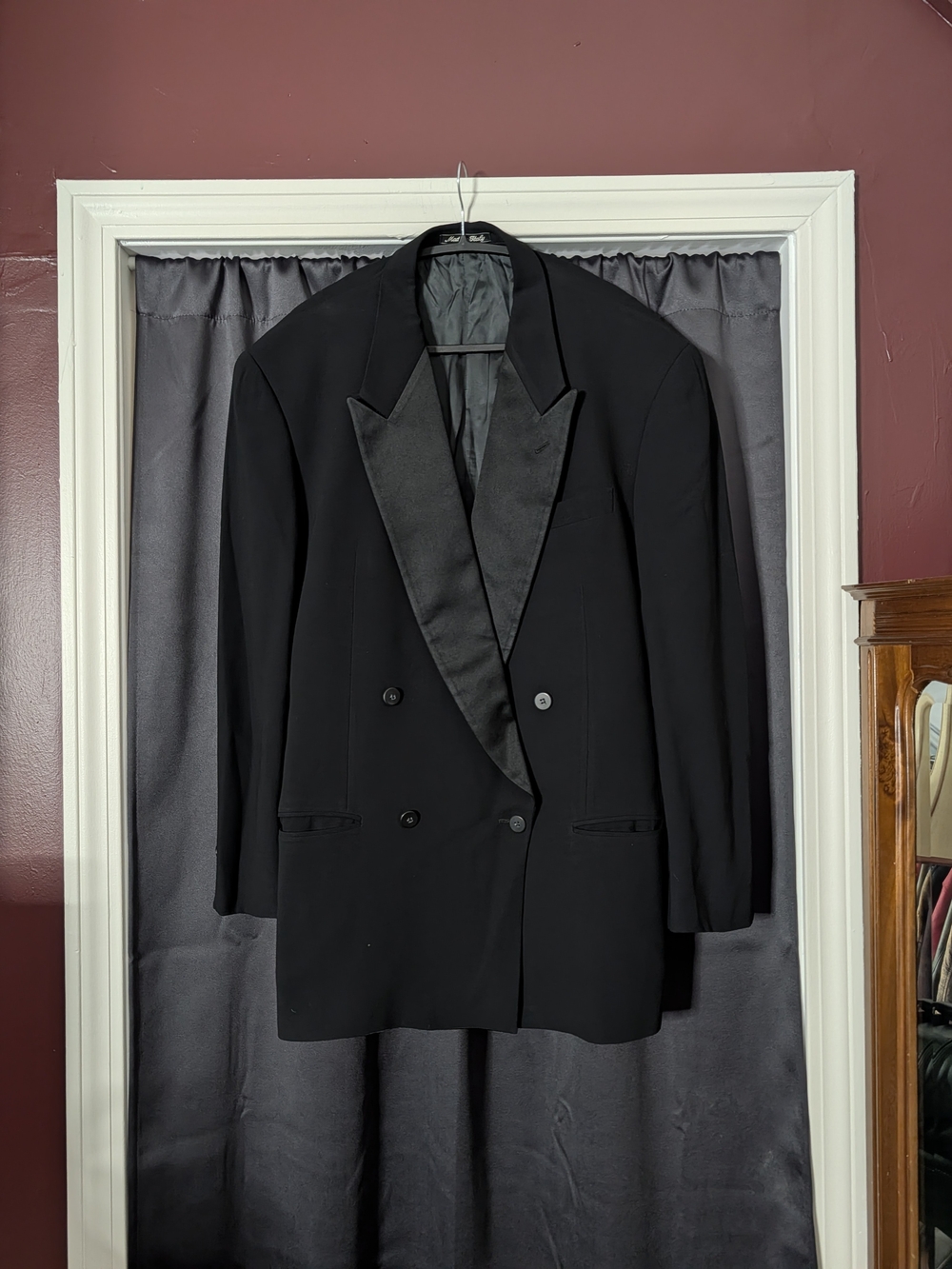 Giorgio Armani Black Double-Breasted Satin Peak Lapel Blazer Wool/Nylon 42L